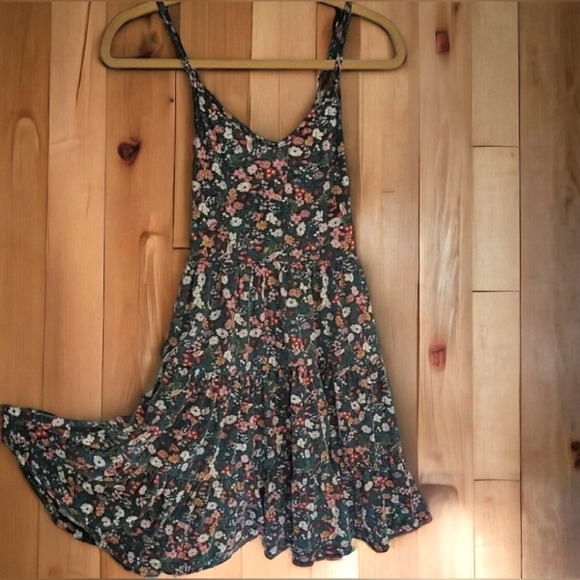 Roxy Teal Green floral Lace Up Back Sundress S - Picture 2 of 9